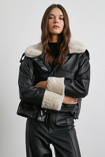 Never more Körüklü Cep Deri Mont Siyah