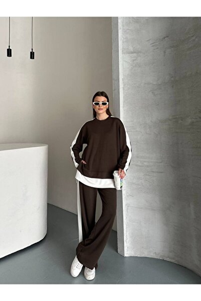 Bella Breeze Women's Striped Detail Oversized Tracksuit Set