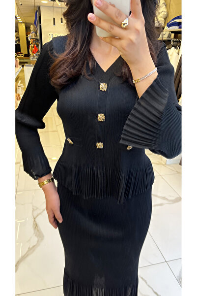 Vosse Ekol Siyah Aksesuar Detaylı Etekli Takım