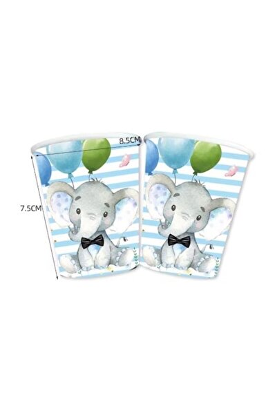 DAMUR Set 10 pahare, cu imprimeu elefant, din carton, 7,5 x 8,5 cm, albastru