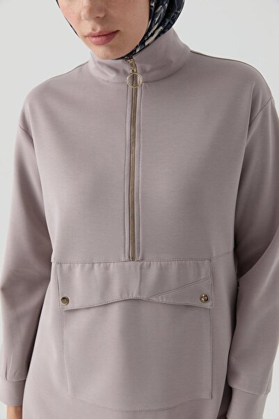 Tuğba Cep Detaylı Tunik - Vizon