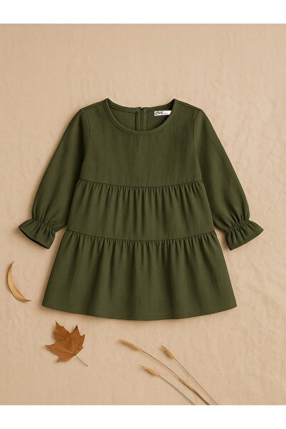 Civil Girls Kat Kat 2-5 Yaş Elbise - Haki 5-6 Yaş