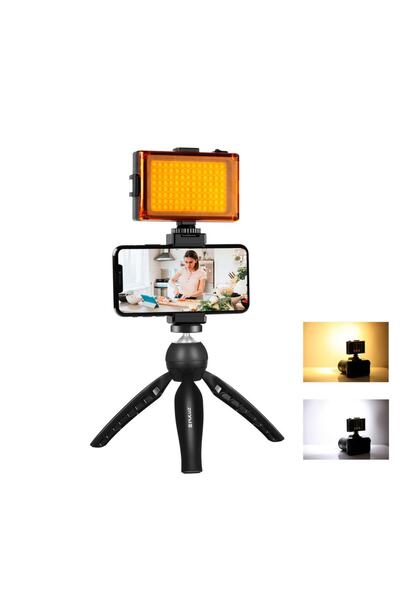 PULUZ Kit de transmisie live cu trepied + lampă LED + clemă pentru telefon PK...