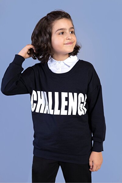 Toontoy Navy Blue Boys' Relax Fit Round Neck Drop Shoulder Printed Sweatshirt...