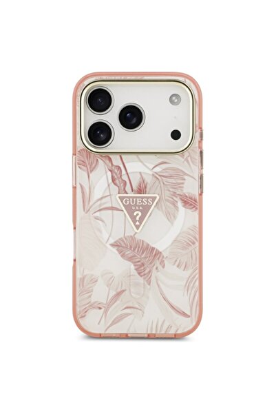 Guess Original Jungle Tonal Triangle MagSafe iPhone 17 Pro Case, pink
