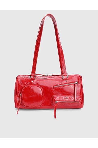 İLVİ Stery Genuine Patent Leather Red Women's Shoulder Bag