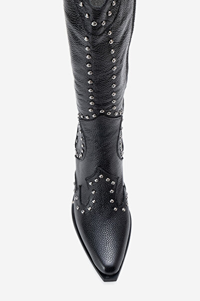 Dericlub Women's High Heel Pointed Toe Boots Real Leather Zy 1608 Black