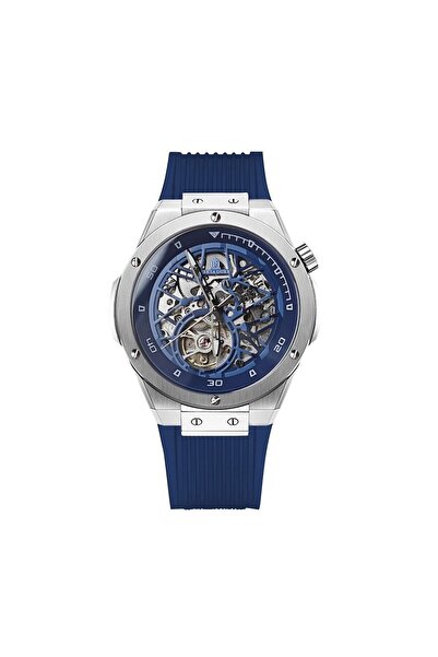 Tevise Ceas de mână bărbătesc Raksa Duke, elegant, la modă, schelet, business, silicon, mecanic, argintiu, albastru