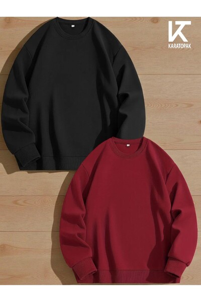 Karatopak 2'li επένδυση fleece Φούτερ με λαιμόκοψη oversized Unisex