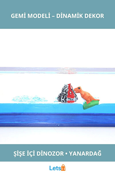 Letsii Estetik Dinozor ve Yanardağ Figürlü Batmayan Gemi Dekoratif Ürün