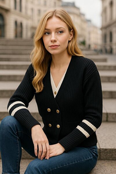 Sfg Life Moda Pulover-cardigan pentru femei, cu nasturi aurii, cu decolteu în...