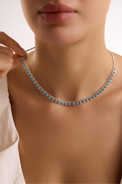 Nereze 925 Ayar Gümüş Rodyum Kaplama Gurmet Zircirli Turkuaz Taşlı Kolye