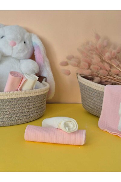 Ekebaby Luxury Combed Cotton Patterned 6-Piece Baby Mouth Wiping Wipes Boxed Pink-White 20X 20 cm