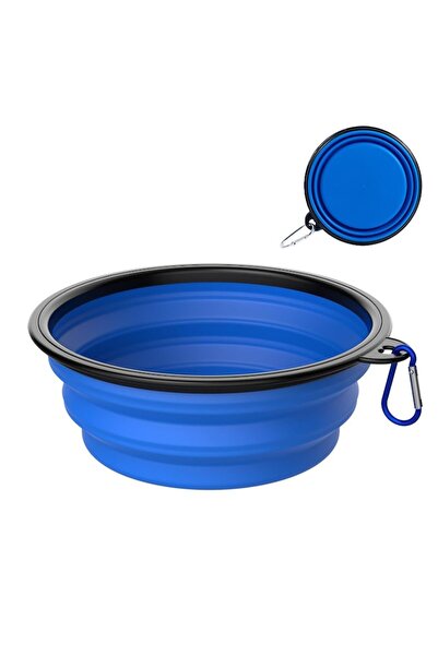 NEXTLY Bol portabil din silicon pentru animale de companie cu adâncime dublă, pliabil și non-toxic, albastru, dimensiune medie