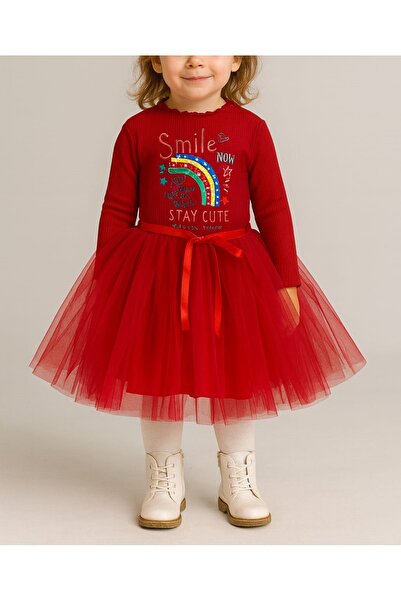 neocotton Дългоръкавна подплатена рокля с принт за момичета