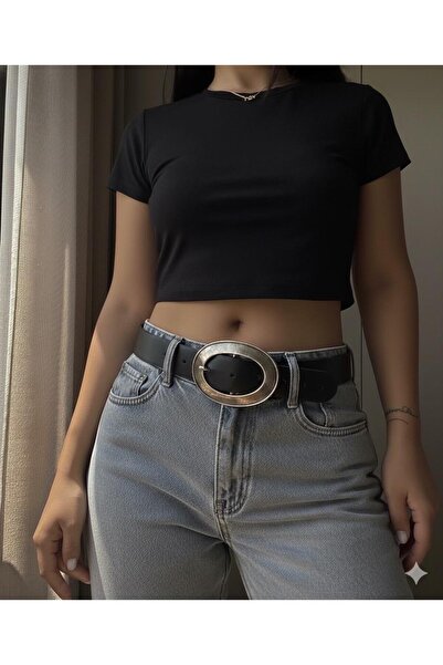 MODAM HİFA Wide Oval Buckle Women's Belt Dress Belt Shirt Belt Waist Belt Coat Belt