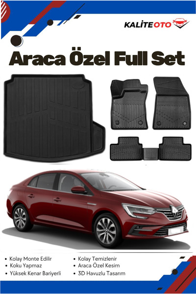 ko kaliteoto Renault Megane 4 Sedan 2022-2023-2024-2025 Model Yumuşak Paspas+...