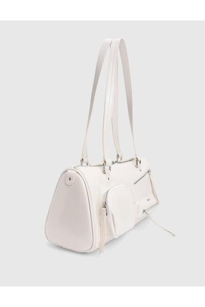 İLVİ Stery Genuine Patent Leather Cream Women's Shoulder Bag