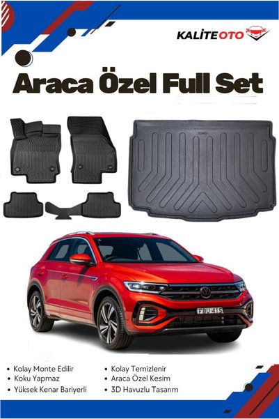 ko kaliteoto Volkswagen T-Roc 2022-2023-2024-2025 Model Yumuşak Paspas+Alt Ba...
