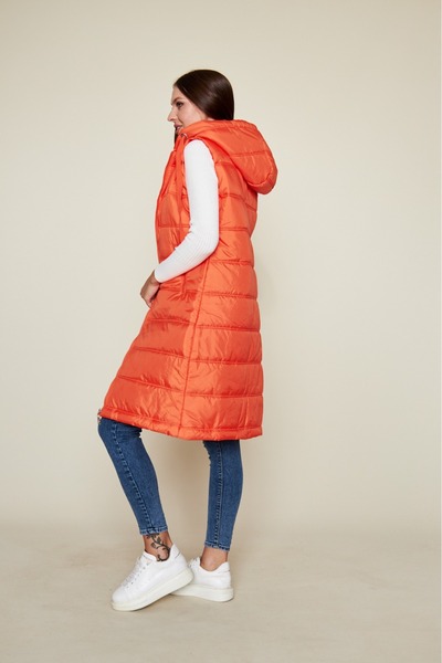 comstar Women's Winter Long Hooded Red Quilted Puffer Vest