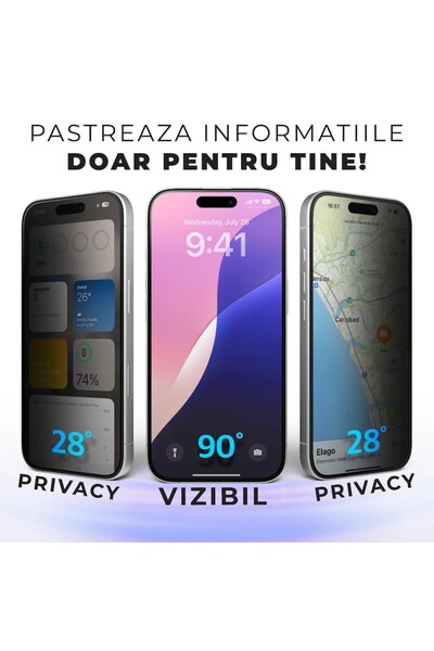 DD Daden Sticlă securizată Daden MaxProtection Privacy pentru iPhone 17 Pro - Acoperire completă, Margini negre