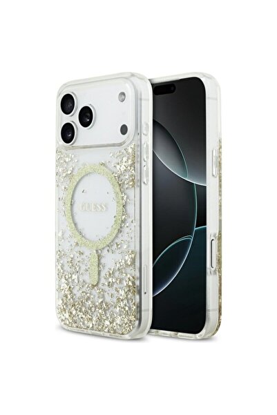 Guess Original Case iPhone 17 Pro Max Resin Bottom Glitter MagSafe, Gold