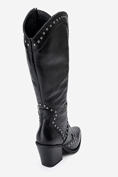 Dericlub Women's High Heel Pointed Toe Boots Real Leather Zy 1608 Black