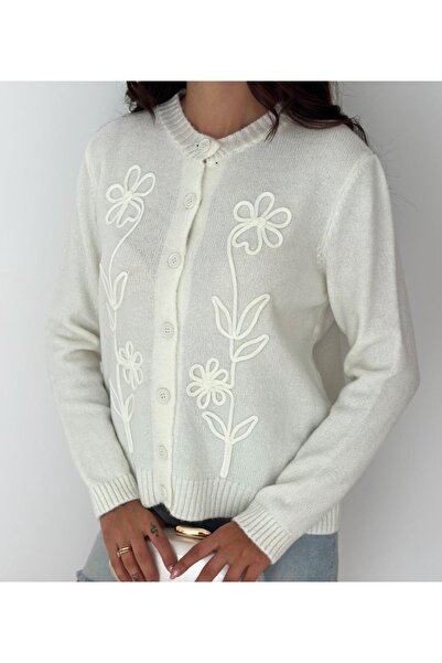 Vaniza Embossed Floral Patterned Knitwear Cardigan