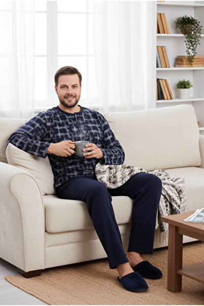 Bravie Ανδρικό σετ πιτζάμες μεγάλου μεγέθους 9757 σκούρα χρώματα