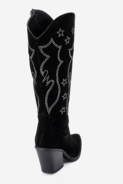 Dericlub Women's High Heel Pointed Toe Boots Real Suede Leather Zy 1609 Black