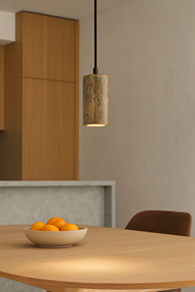 Baz Aydınlatma Tekli Mermer Sarkıt Avize –Metal Gövde – Minimal Tasarım