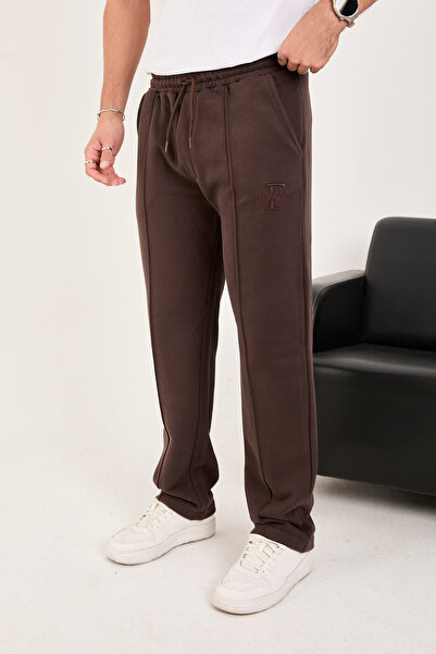 IMPOSING JNS Мъжки широки панталони с трислоен кафяв суичър