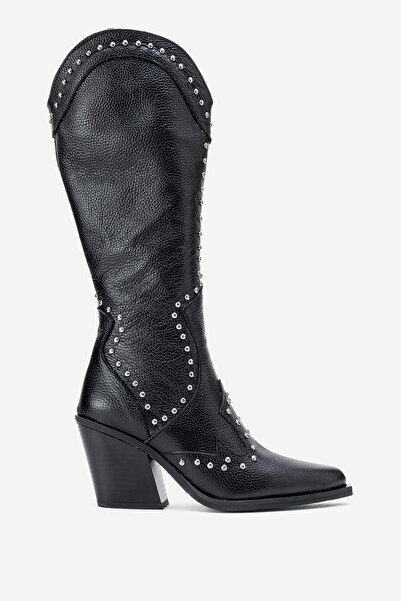 Dericlub Women's High Heel Pointed Toe Boots Real Leather Zy 1608 Black