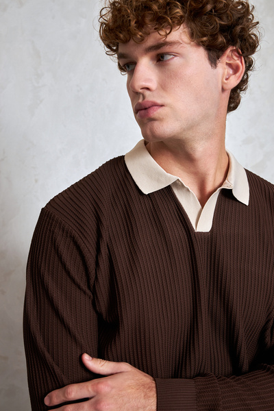 HYMAN Men's Polo Neck Nopeli Oversized Knitwear Sweater