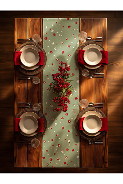 Medi Home Yılbaşı Red Star Mini Desenli Runner – Açık Yeşil