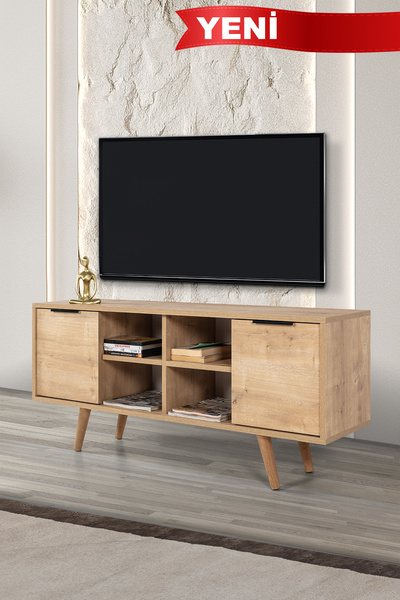Evmo Home 3322 Sina 130 Cm ( AHŞAP AYAKLI , METAL KULPLU ) TV Ünitesi , Safir , Tv Sehpası , Salon