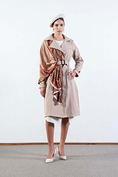 Spazio İmperatrice Kruvaze Yaka Kuşaklı Trençkot BEJ