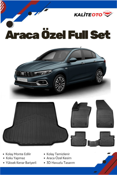 ko kaliteoto Fiat Egea Sedan 2021-2022-2023-2024-2025 Model Yumuşak Paspas+Ba...