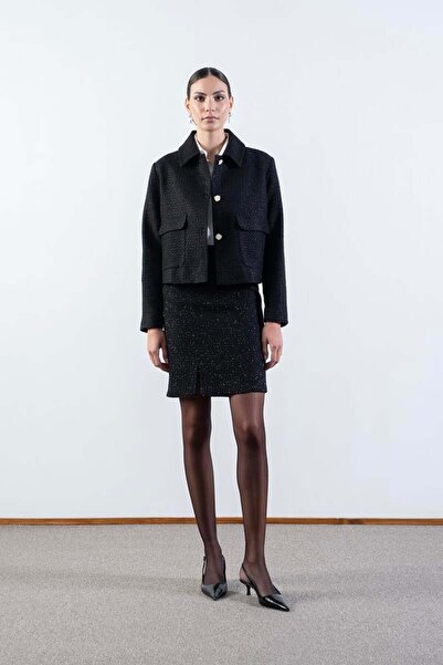 Spazio Shirley Klasik Yaka Büyük Cepli Ceket SİYAH