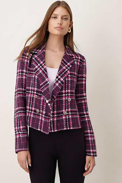 armonika Жіночий фуш-білий круазе комір твітовий кроп-жакет ARM-24K001014