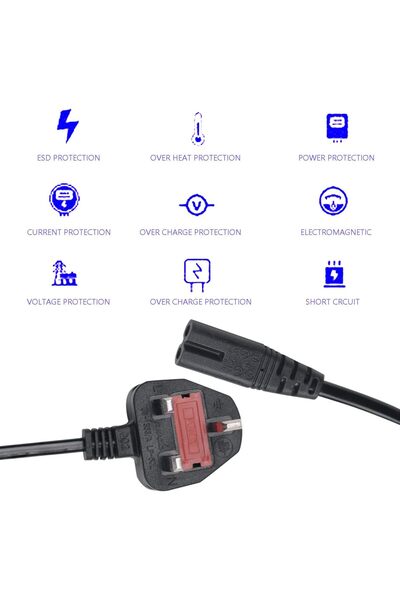 Generic كابل طاقة VUOHOEG من قابس المملكة المتحدة إلى سلك IEC C7 ذو الشكل 8 ثنائي السنون لأجهزة Samsung وToshiba وPhilips وLG وSony P