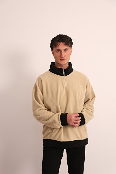 MOVİMENT Ανδρικό φούτερ με μπεζ φερμουάρ στο λαιμό και στα άκρα των μανίκιων με μαύρη λεπτομέρεια Garni