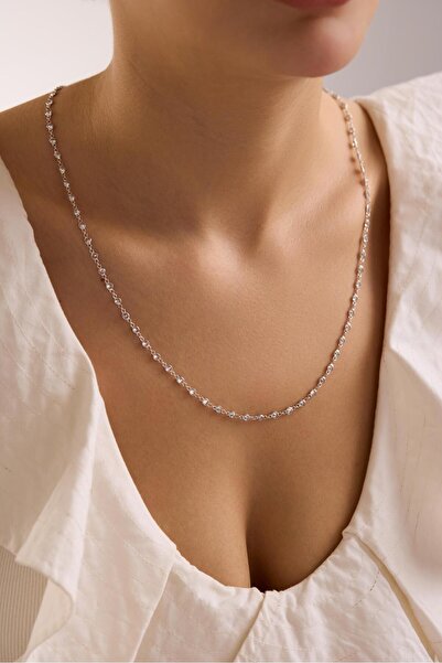 Nereze 925 Ayar Gümüş Rodyum Kaplama 85 Cm Uzunluk Beyaz 3 mm Zirkon Taşlı Kolye