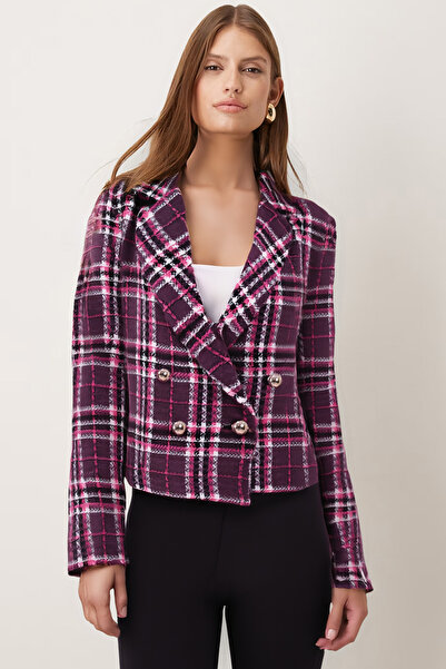 armonika Жіночий фуш-білий круазе комір твітовий кроп-жакет ARM-24K001014