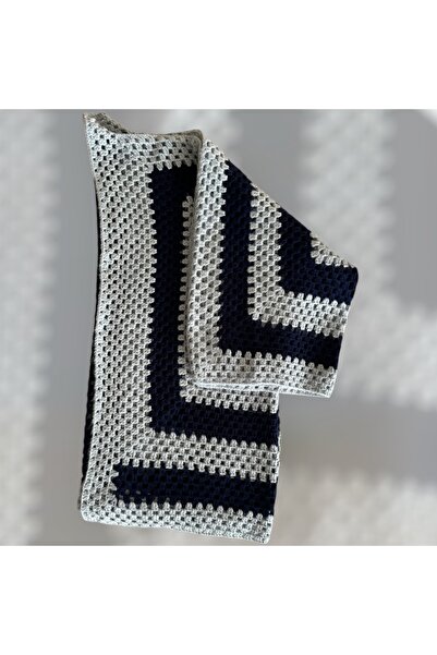 CHİLL El Örgüsü Kadın Hırka – Gri & Lacivert, Oversize, Granny Square Motifli...