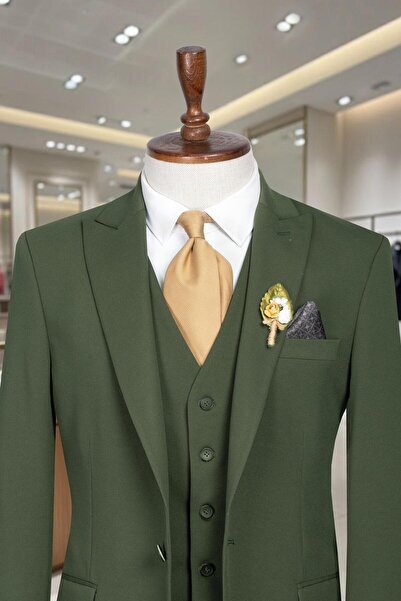 Salihtarzz Takım Elbise Yelekli SlimFit Yeşil SD42251