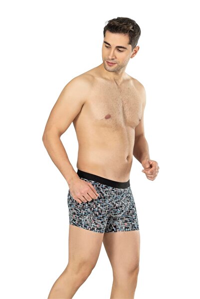 OBJE Men's Black Striped Zigzag Cotton Boxer