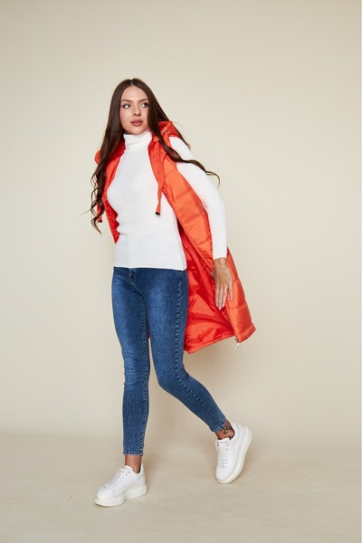 comstar Women's Winter Long Hooded Red Quilted Puffer Vest