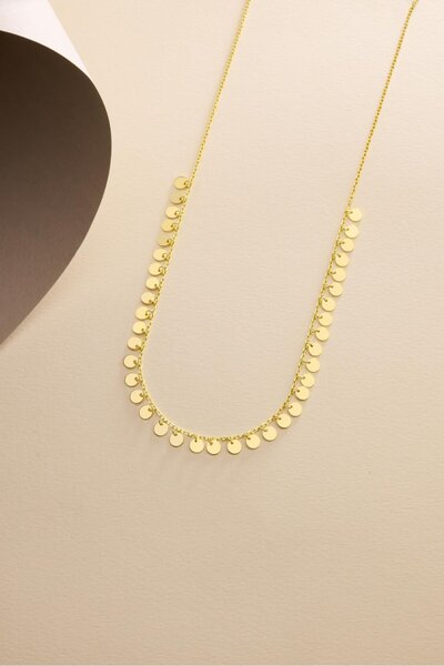 Nereze 925 Ayar Gümüş Gold Kaplama Minimal Pullu Model Kolye