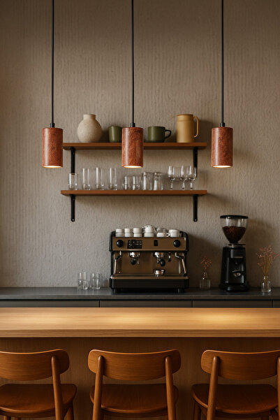 Baz Aydınlatma Mermer Sarkıt Lamba – Modern Minimal Tasarım - Kırmızı Traverten